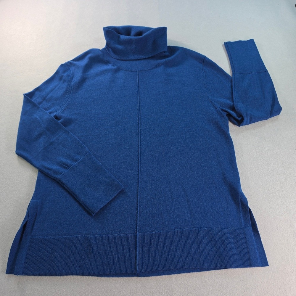 Banana Republic Blue Merino Wool Turtleneck Sweater M Seam Detail Classic Preppy
